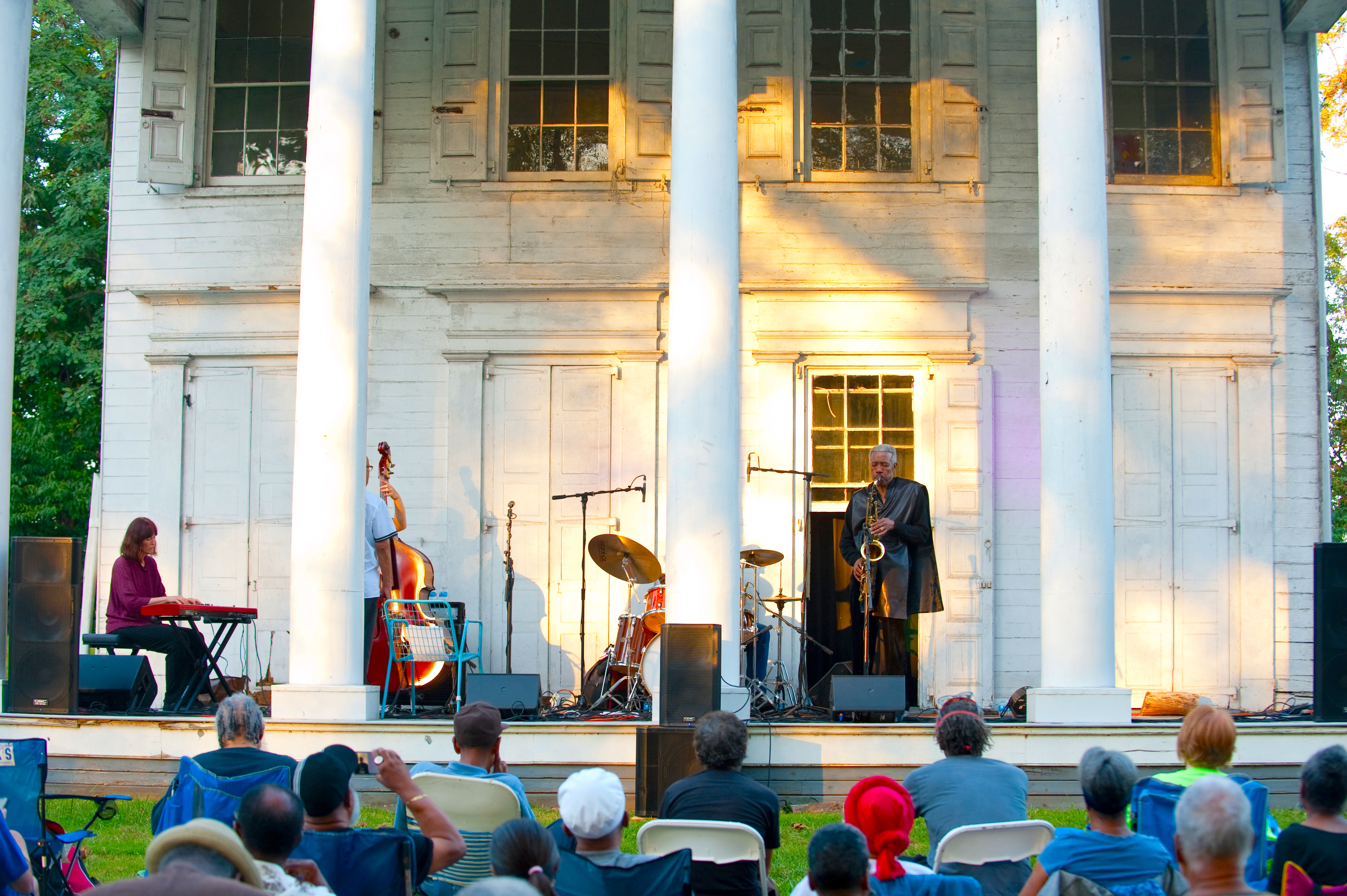 Jazz musicians playing in front of Strawberry Mansion in Philadelphia's Fairmount Park