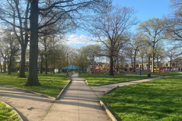 View of urban park in West Philadelphia named in honor of Malcolm X